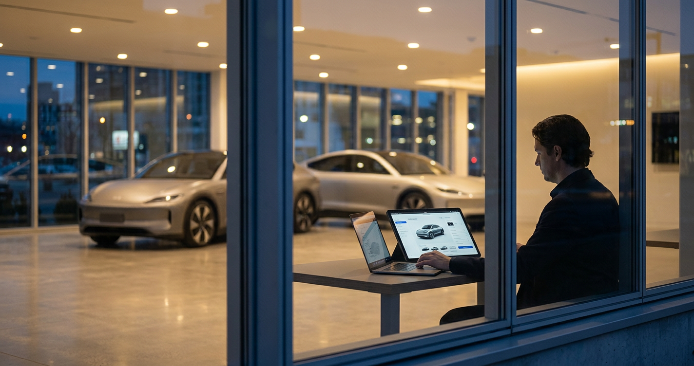 Editorial illustration for: The Future of Automotive Retail: Trends in Online Vehicle Sales