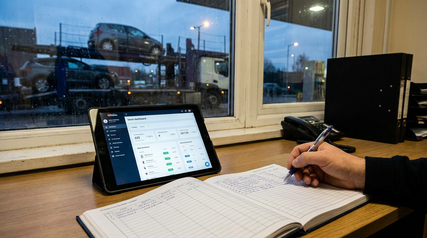 Editorial illustration for: Manual vs Automated Stock Management: A Decision Framework for UK Dealers